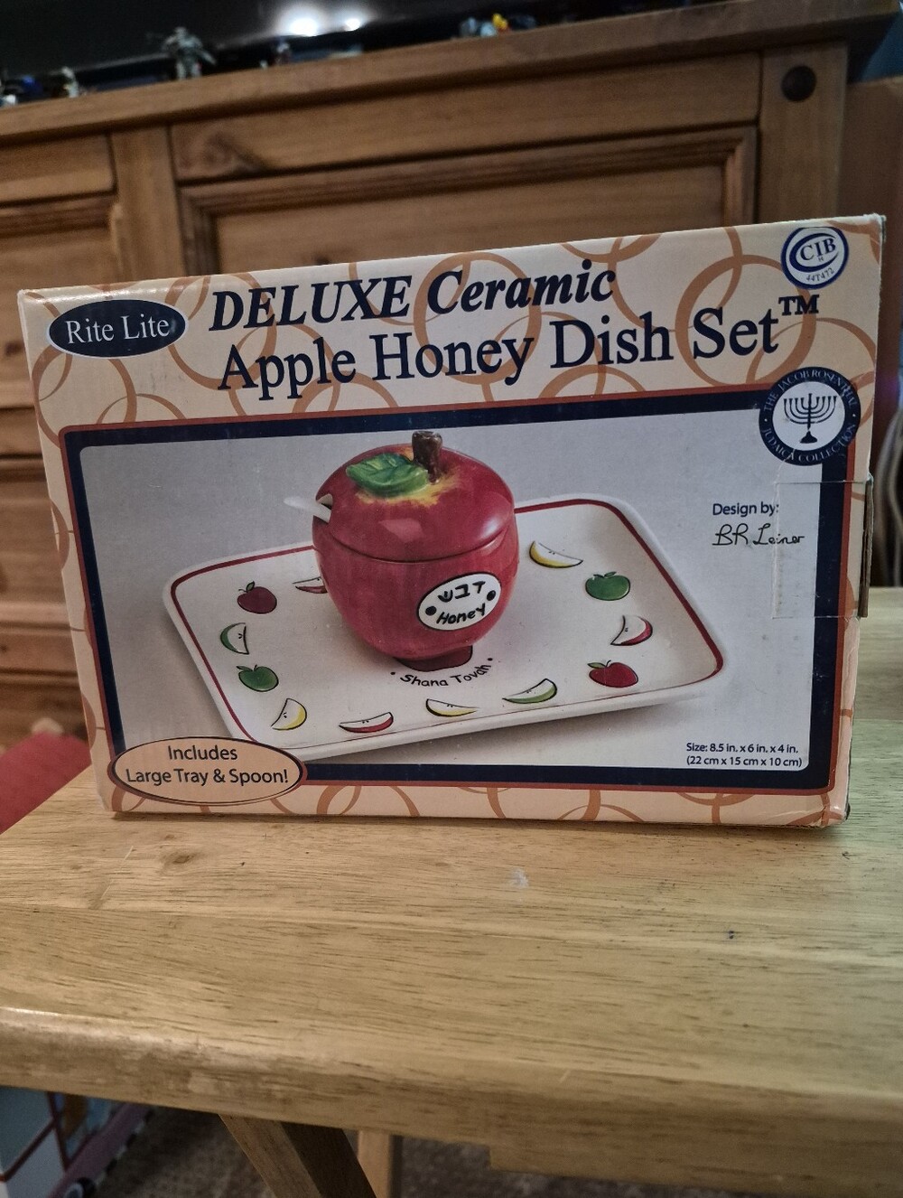 Ceramic Apple Honey Dish Set with Tray and Spoon New In Box